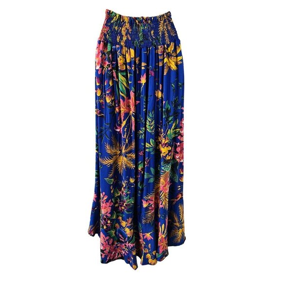 Cynthia Rowley Cinch Waist Maxi Skirt Sz M Tropical Blue Rayon Button Tie Front - Picture 10 of 10